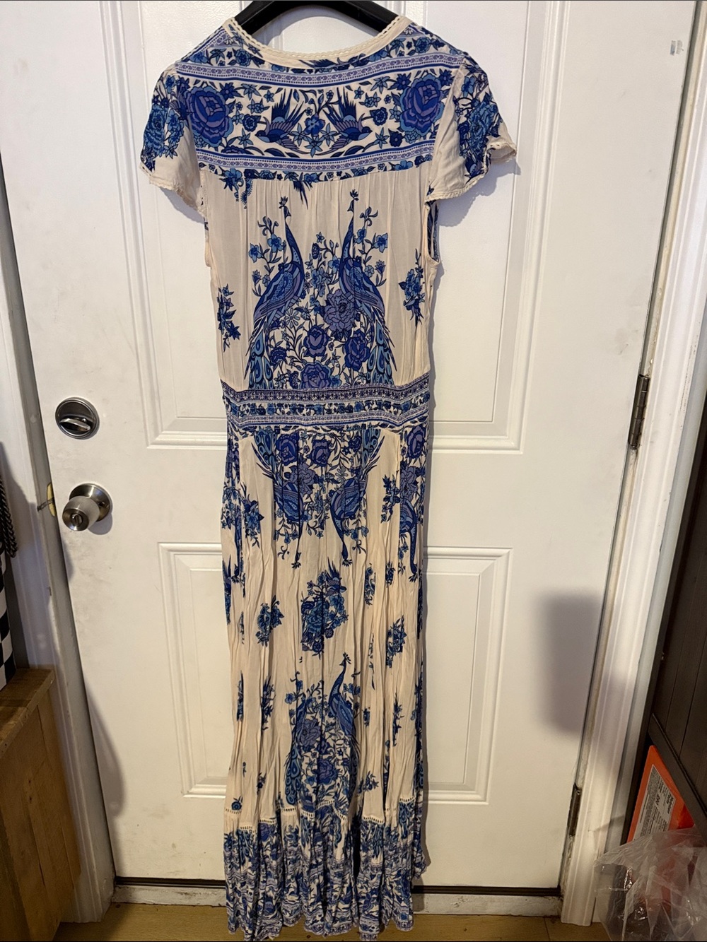 Spell and the Gypsy Blue Bird Paradiso Beige and Blue Floral V-Neck Maxi Dress - Picture 4 of 6